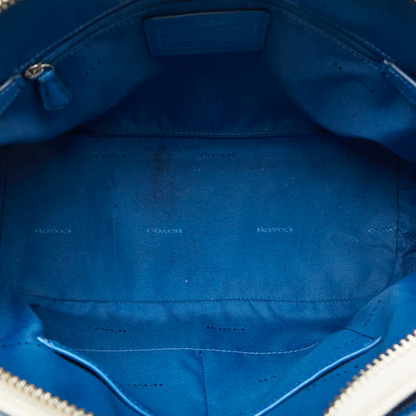 コーチ パンチング ハンドバッグ ショルダーバッグ 2WAY ホワイト ブルー レザー レディース COACH 【中古】