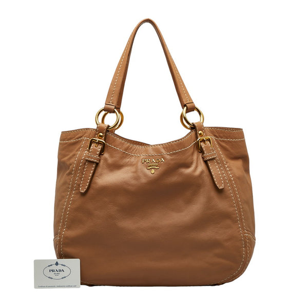 プラダ ステッチ ゴールド金具 ショルダーバッグ トートバッグ BR4691 ベージュ ソフトカーフ レディース PRADA 【中古】