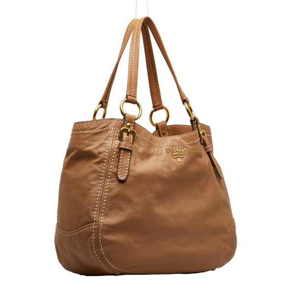 プラダ ステッチ ゴールド金具 ショルダーバッグ トートバッグ BR4691 ベージュ ソフトカーフ レディース PRADA 【中古】