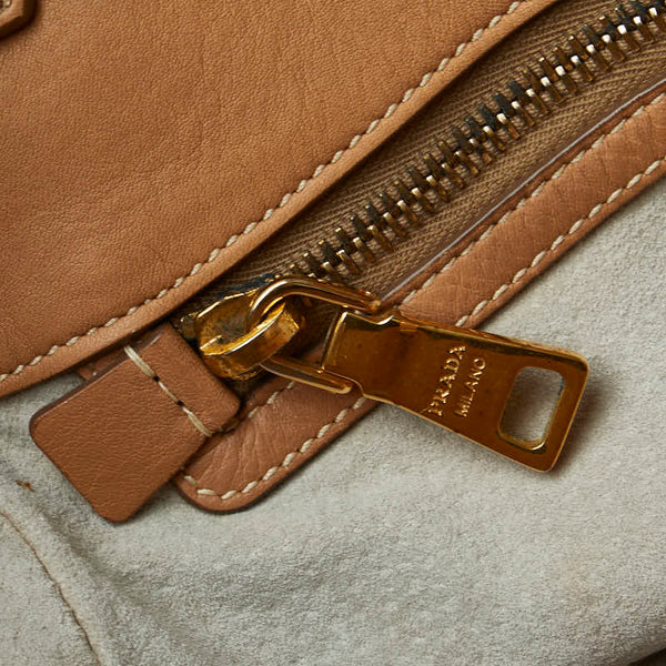 プラダ ステッチ ゴールド金具 ショルダーバッグ トートバッグ BR4691 ベージュ ソフトカーフ レディース PRADA 【中古】