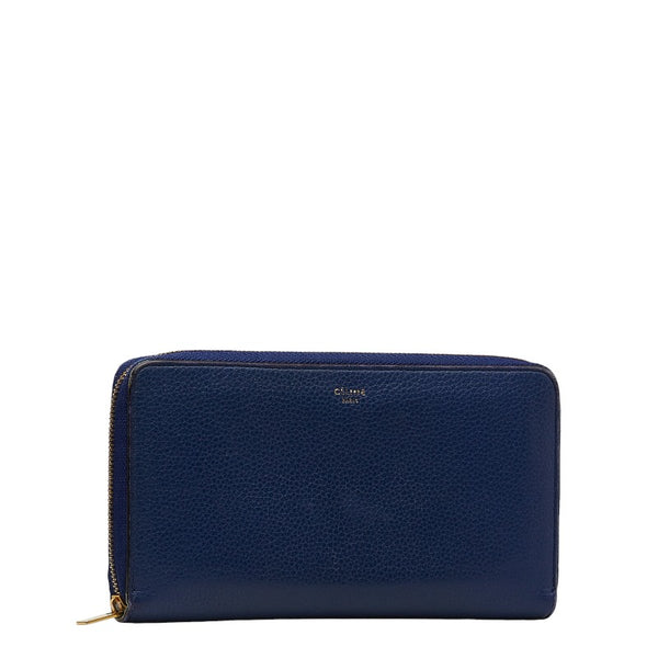 セリーヌ ラウンドファスナー 長財布 ブルー レザー レディース CELINE 【中古】