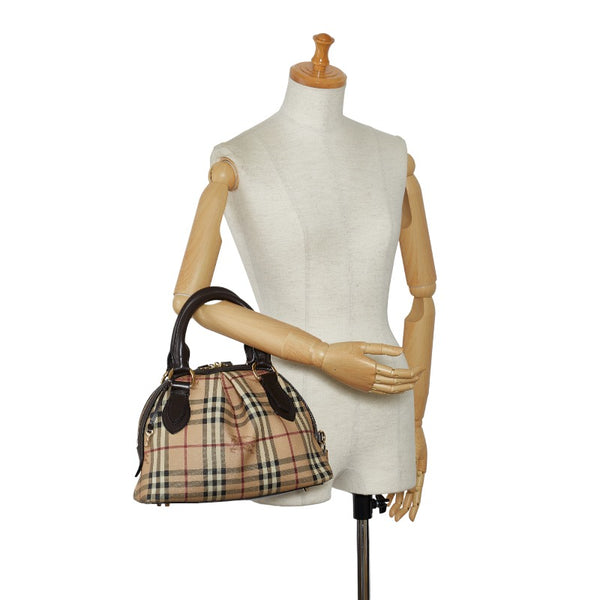 バーバリー ノバチェック シャドーホース ハンドバッグ ベージュ PVC レザー レディース BURBERRY 【中古】