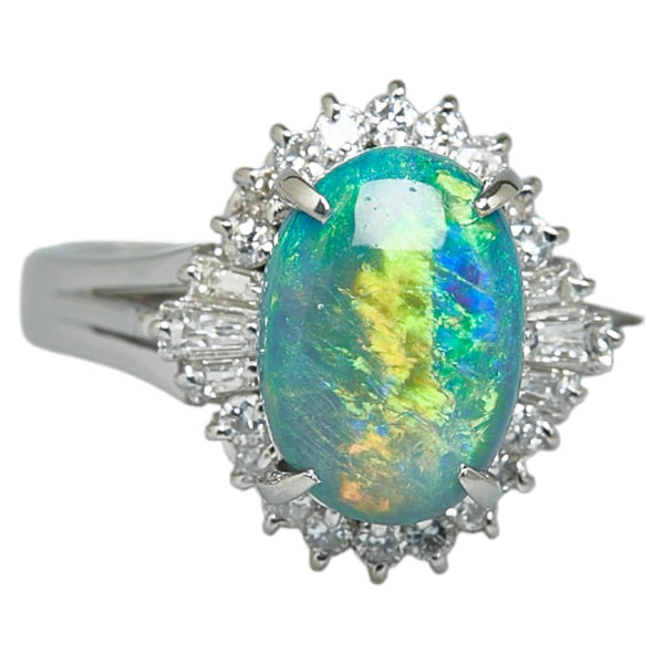 Pt900 プラチナ ブラックオパール2.58ct ダイヤ0.44ct カボション リング 指輪 レディース 16号 【中古】
