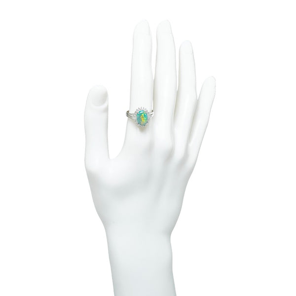 Pt900 プラチナ ブラックオパール2.58ct ダイヤ0.44ct カボション リング 指輪 レディース 16号 【中古】
