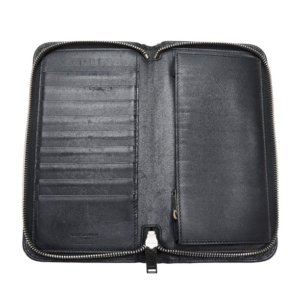 サンローラン 型押し 長財布 ラウンドファスナー オーガナイザー 328558 ブラック レザー メンズ SAINT LAURENT 【中古】