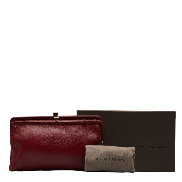 ボッテガヴェネタ がま口 ポーチ 二つ折り財布 ワインレッド レザー レディース BOTTEGAVENETA 【中古】