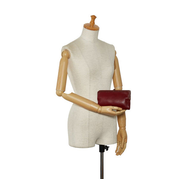 ボッテガヴェネタ がま口 ポーチ 二つ折り財布 ワインレッド レザー レディース BOTTEGAVENETA 【中古】