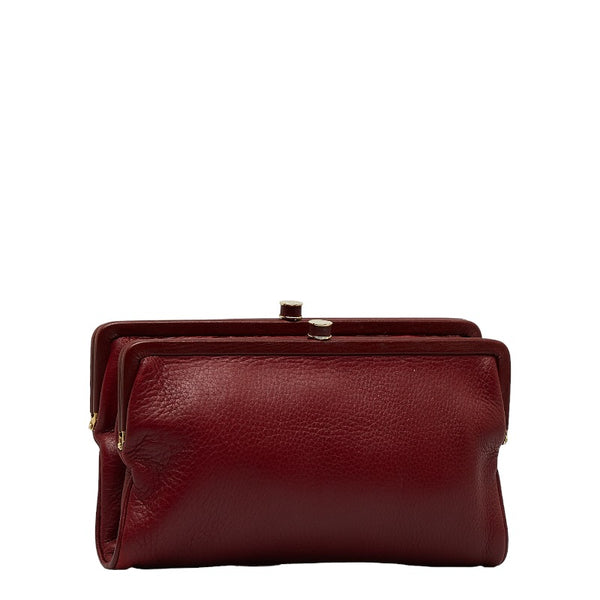 ボッテガヴェネタ がま口 ポーチ 二つ折り財布 ワインレッド レザー レディース BOTTEGAVENETA 【中古】