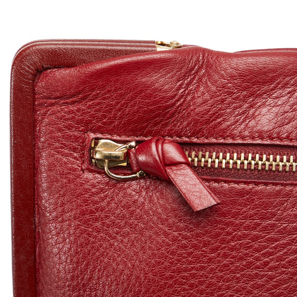 ボッテガヴェネタ がま口 ポーチ 二つ折り財布 ワインレッド レザー レディース BOTTEGAVENETA 【中古】