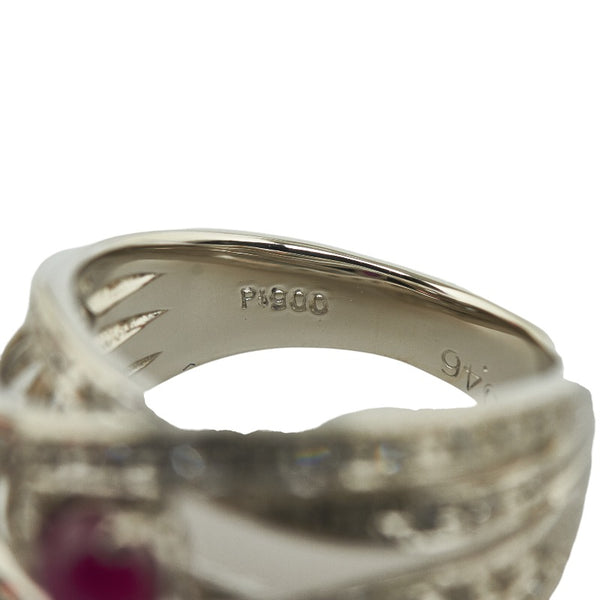 Pt900 プラチナ スタールビー0.59ct ダイヤ0.46ct リング 指輪 レディース 9号 【中古】