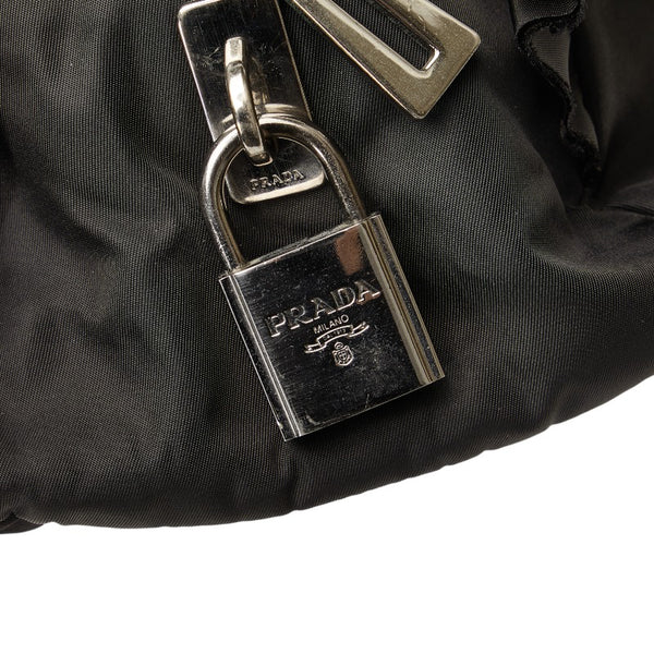プラダ フリル ハンドバッグ ブラック ナイロン レザー レディース PRADA 【中古】