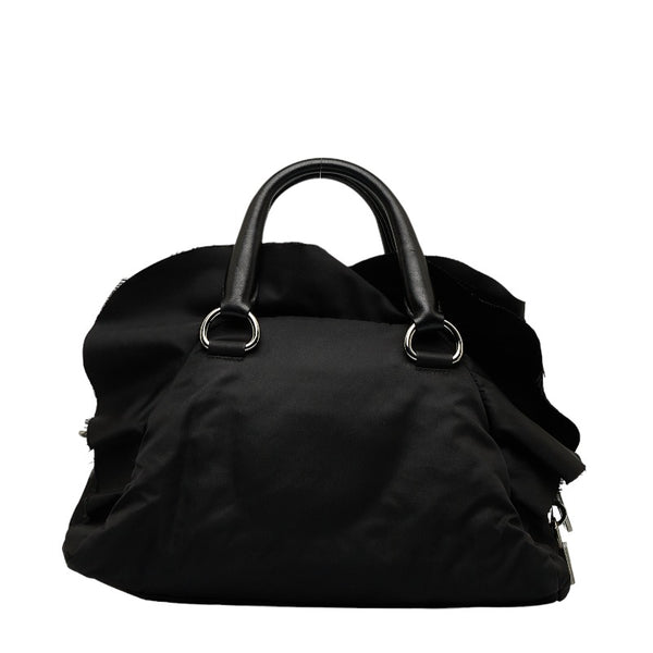 プラダ フリル ハンドバッグ ブラック ナイロン レザー レディース PRADA 【中古】