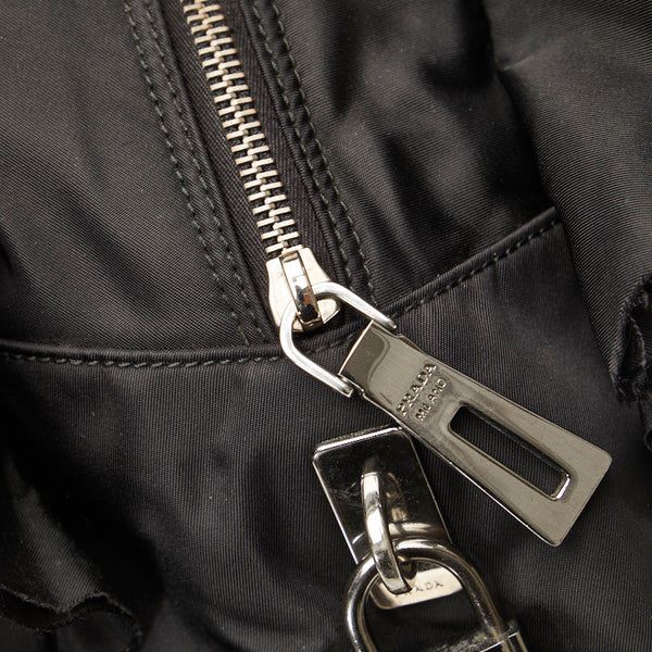 プラダ フリル ハンドバッグ ブラック ナイロン レザー レディース PRADA 【中古】