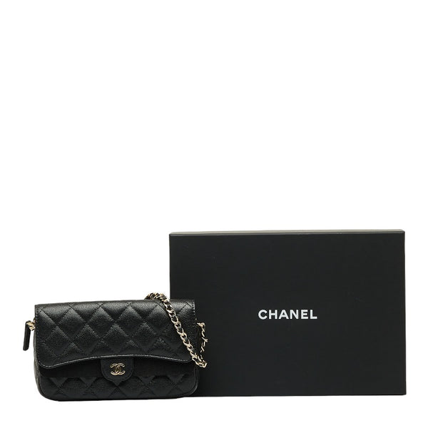 シャネル マトラッセ ココマーク 斜め掛け チェーン ショルダーウォレット ブラック キャビアスキン レディース CHANEL 【中古】