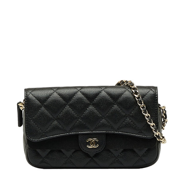 シャネル マトラッセ ココマーク 斜め掛け チェーン ショルダーウォレット ブラック キャビアスキン レディース CHANEL 【中古】