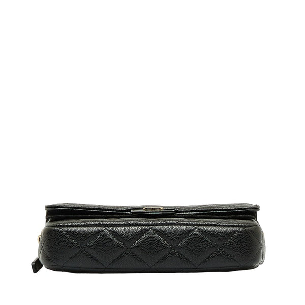 シャネル マトラッセ ココマーク 斜め掛け チェーン ショルダーウォレット ブラック キャビアスキン レディース CHANEL 【中古】