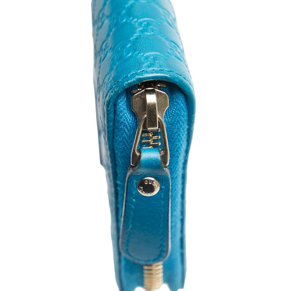 グッチ マイクログッチシマ ラウンドジップ 二つ折り財布 449423 ターコイズブルー レザー レディース GUCCI 【中古】