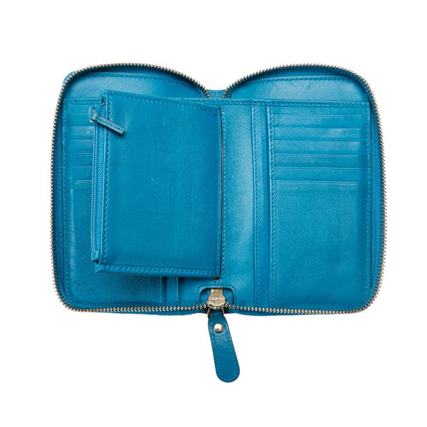グッチ マイクログッチシマ ラウンドジップ 二つ折り財布 449423 ターコイズブルー レザー レディース GUCCI 【中古】