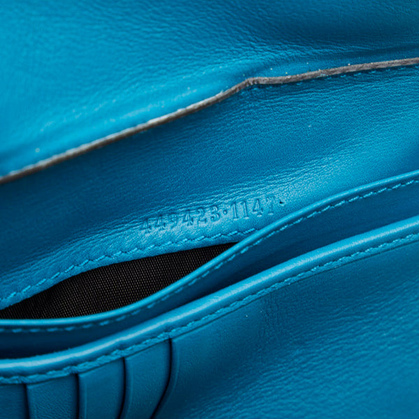 グッチ マイクログッチシマ ラウンドジップ 二つ折り財布 449423 ターコイズブルー レザー レディース GUCCI 【中古】