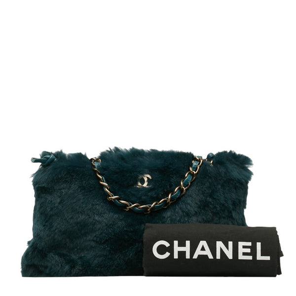 シャネル チェーン ショルダーバッグ グリーン ファー レディース CHANEL 【中古】