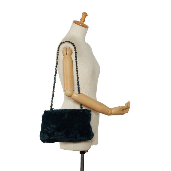 シャネル チェーン ショルダーバッグ グリーン ファー レディース CHANEL 【中古】