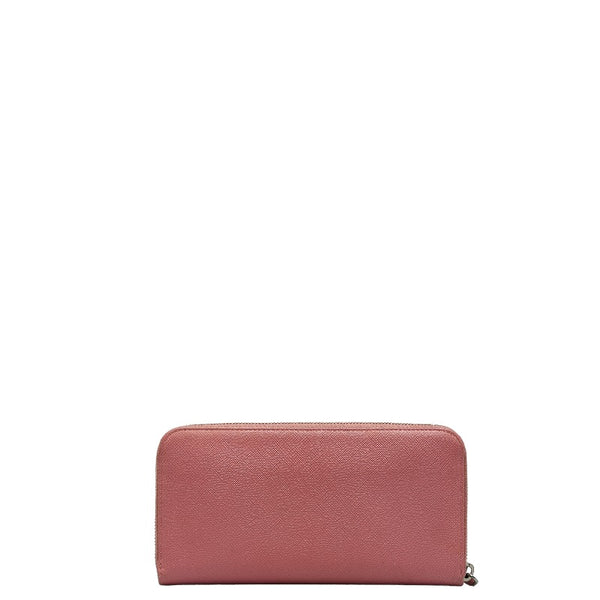 プラダ サフィアーノ リボン ラウンドジップ 長財布 ピンク レザー レディース PRADA 【中古】