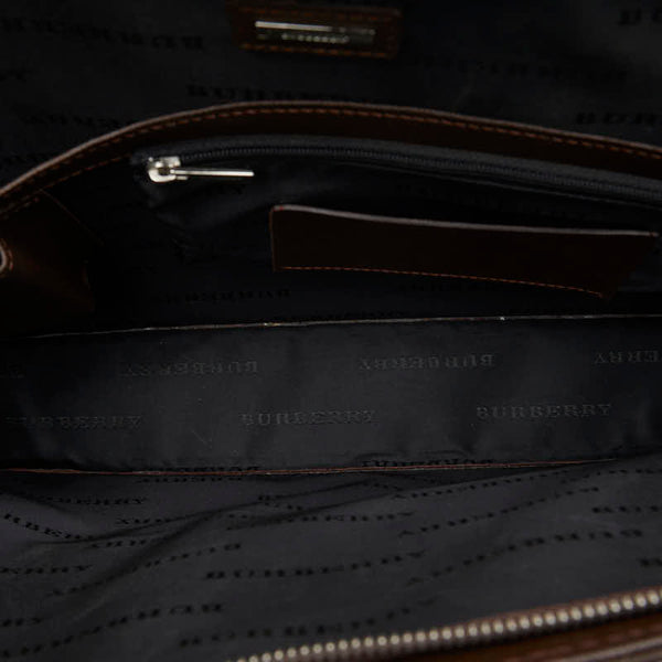 バーバリー ビジネスバッグ ブリーフケース 書類カバン ブラウン レザー メンズ BURBERRY 【中古】