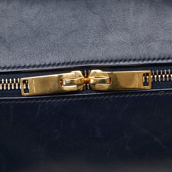 サンローラン クラシックダッフル6 ハンドバッグ ショルダーバッグ 2WAY 322049 ネイビー レザー レディース SAINT LAURENT 【中古】