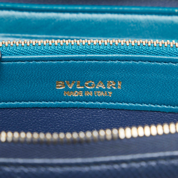 ブルガリ ブルガリブルガリ L字ファスナー  長財布 285331 ブルー レザー レディース BVLGARI 【中古】