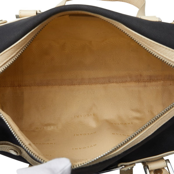 ブルガリ ハンドバッグ ブラック ホワイト キャンバス レザー レディース BVLGARI 【中古】