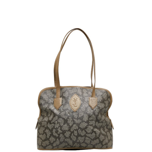 サンローラン ヴィンテージ YSLロゴ ジラフ 総柄 ショルダーバッグ トートバッグ グレージュ PVC レザー レディース SAINT LAURENT 【中古】