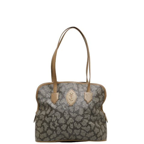 サンローラン ヴィンテージ YSLロゴ ジラフ 総柄 ショルダーバッグ トートバッグ グレージュ PVC レザー レディース SAINT LAURENT 【中古】