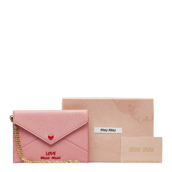 ミュウミュウ マドラス ラブ カードケース 5MF001 ピンク ROSA レザー レディース MIUMIU 【中古】