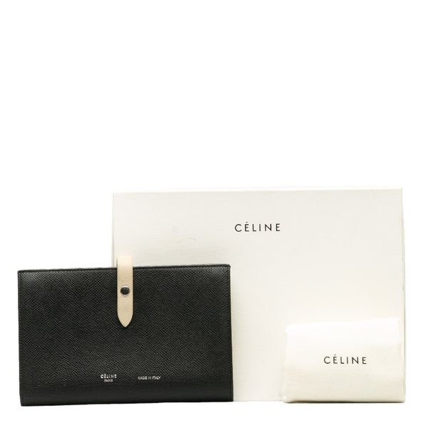 セリーヌ ロゴ 長財布 ブラック ベージュ レザー レディース CELINE 【中古】