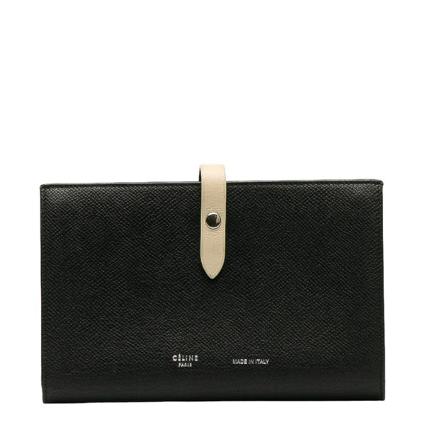 セリーヌ ロゴ 長財布 ブラック ベージュ レザー レディース CELINE 【中古】