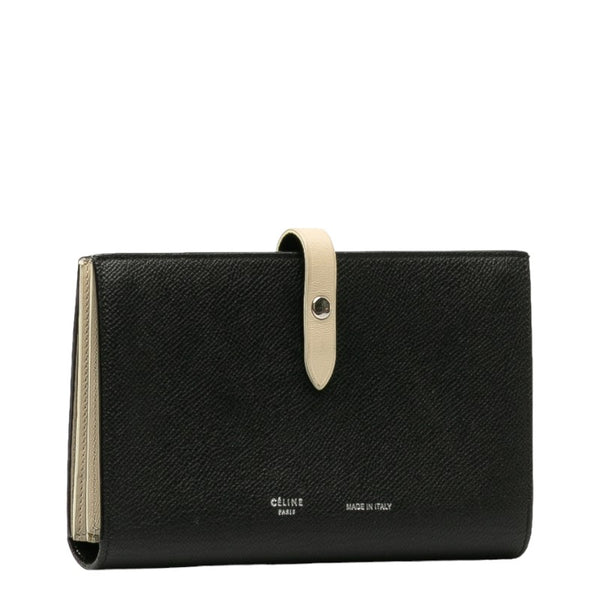 セリーヌ ロゴ 長財布 ブラック ベージュ レザー レディース CELINE 【中古】