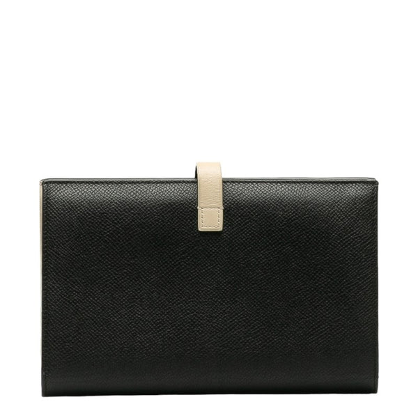 セリーヌ ロゴ 長財布 ブラック ベージュ レザー レディース CELINE 【中古】