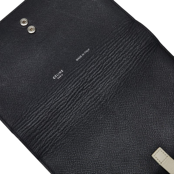 セリーヌ ロゴ 長財布 ブラック ベージュ レザー レディース CELINE 【中古】