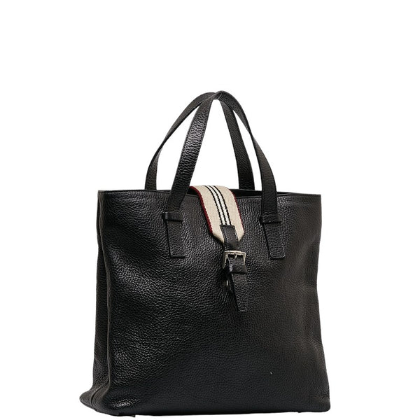 バーバリー ストライプ ハンドバッグ トートバッグ ブラック レザー レディース BURBERRY 【中古】