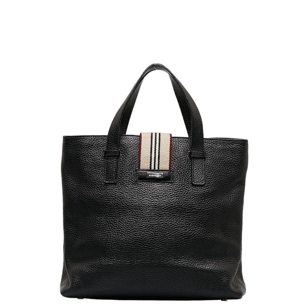 バーバリー ストライプ ハンドバッグ トートバッグ ブラック レザー レディース BURBERRY 【中古】