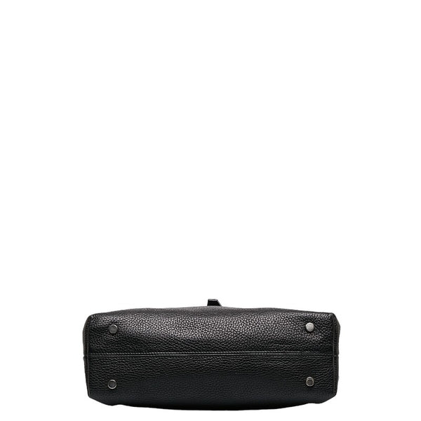 バーバリー ストライプ ハンドバッグ トートバッグ ブラック レザー レディース BURBERRY 【中古】