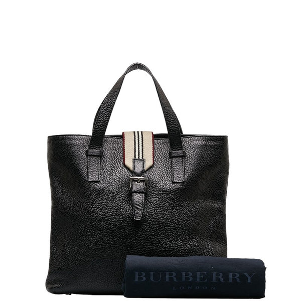 バーバリー ストライプ ハンドバッグ トートバッグ ブラック レザー レディース BURBERRY 【中古】