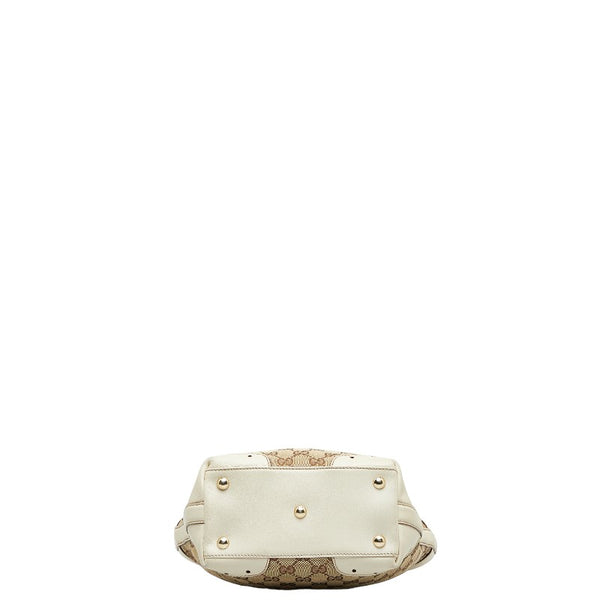 グッチ GGキャンバス ハンドバッグ トートバッグ 145994 ベージュ ホワイト キャンバス レザー レディース GUCCI 【中古】