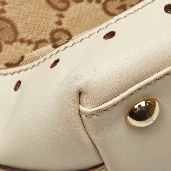 グッチ GGキャンバス ハンドバッグ トートバッグ 145994 ベージュ ホワイト キャンバス レザー レディース GUCCI 【中古】