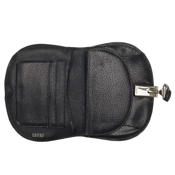 グッチ 二つ折り財布 ネイビー レザー レディース GUCCI 【中古】