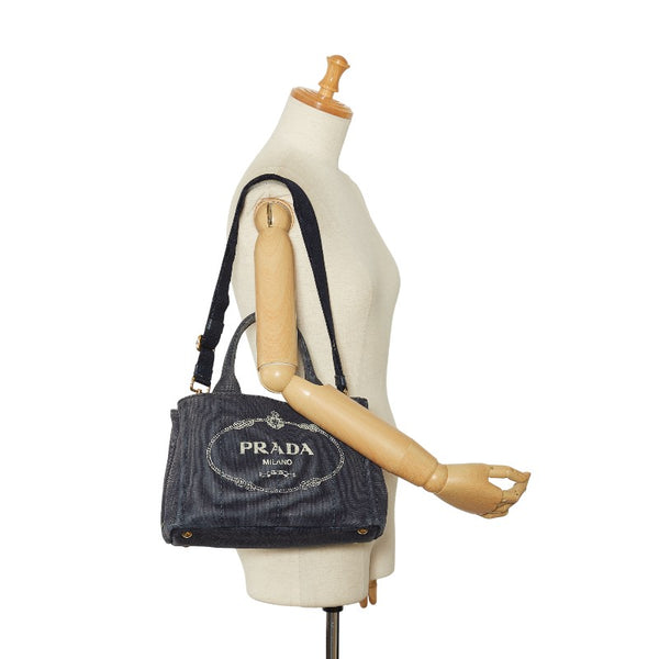 プラダ カナパSS ハンドバッグ ショルダーバッグ 2WAY ネイビー キャンバス レディース PRADA 【中古】