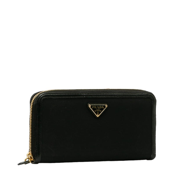 プラダ 三角ロゴプレート ラウンドファスナー 長財布 1ML506 ブラック ナイロン レザー レディース PRADA 【中古】