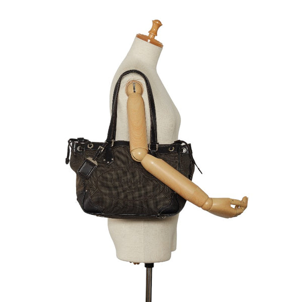 プラダ ロゴジャカード ショルダーバッグ ブラウン キャンバス レザー レディース PRADA 【中古】