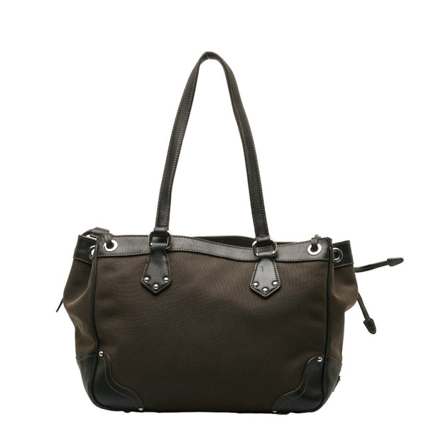 プラダ ロゴジャカード ショルダーバッグ ブラウン キャンバス レザー レディース PRADA 【中古】
