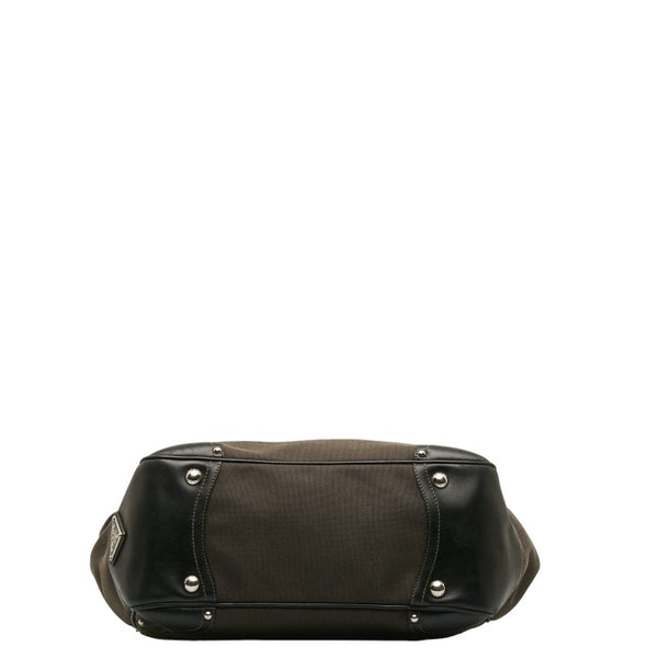 プラダ ロゴジャカード ショルダーバッグ ブラウン キャンバス レザー レディース PRADA 【中古】